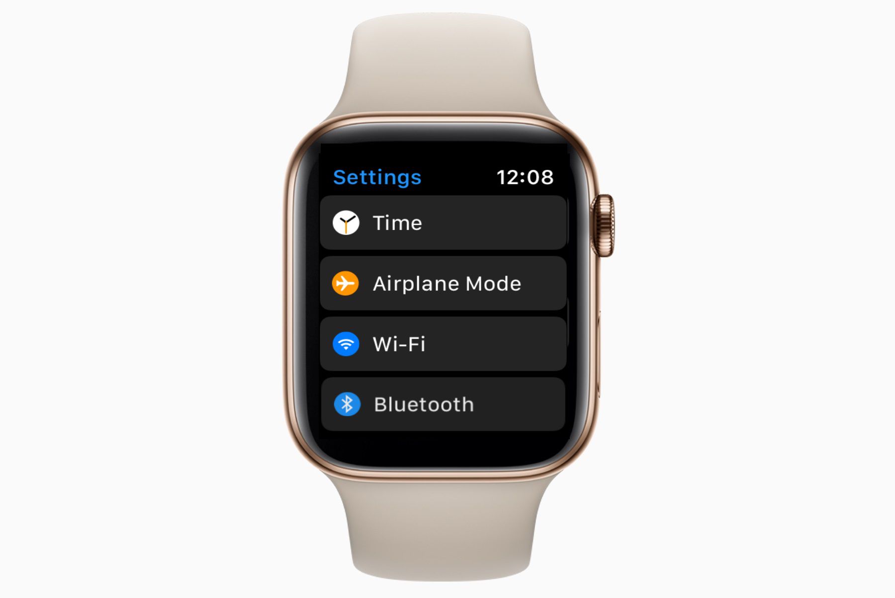 Apple Watch zobrazující aplikaci Nastavení