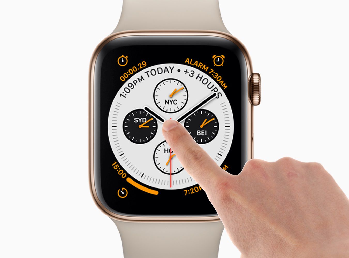 Prst ukázal na displeji Apple Watch