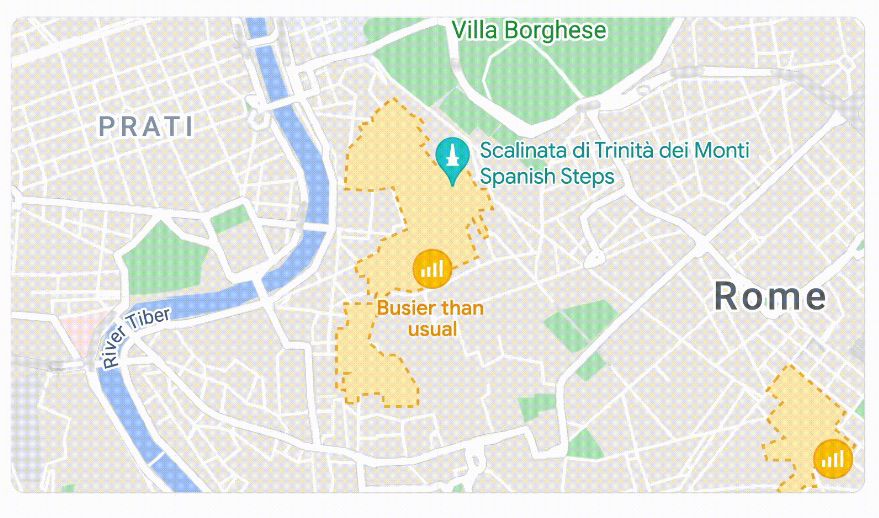 Zobrazuje se funkce Google Live Busyness "Rušnější než obvykle" v Římě