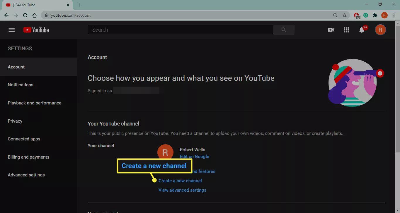 Vytvořte nový kanál v nastavení YouTube.com
