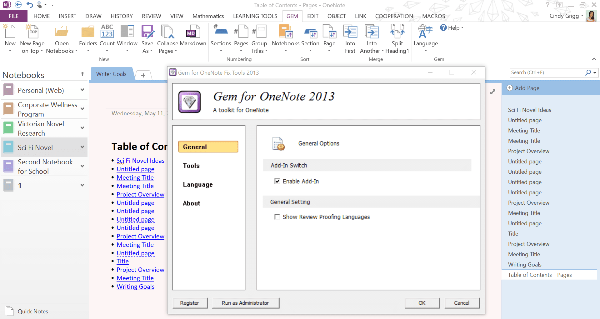 Doplněk Gem pro OneNote