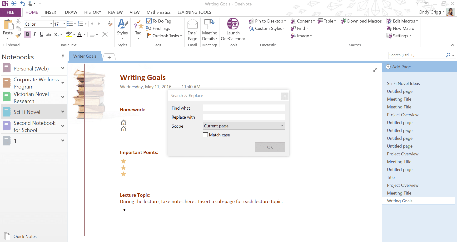 Onetastic doplněk Najít a nahradit pro OneNote