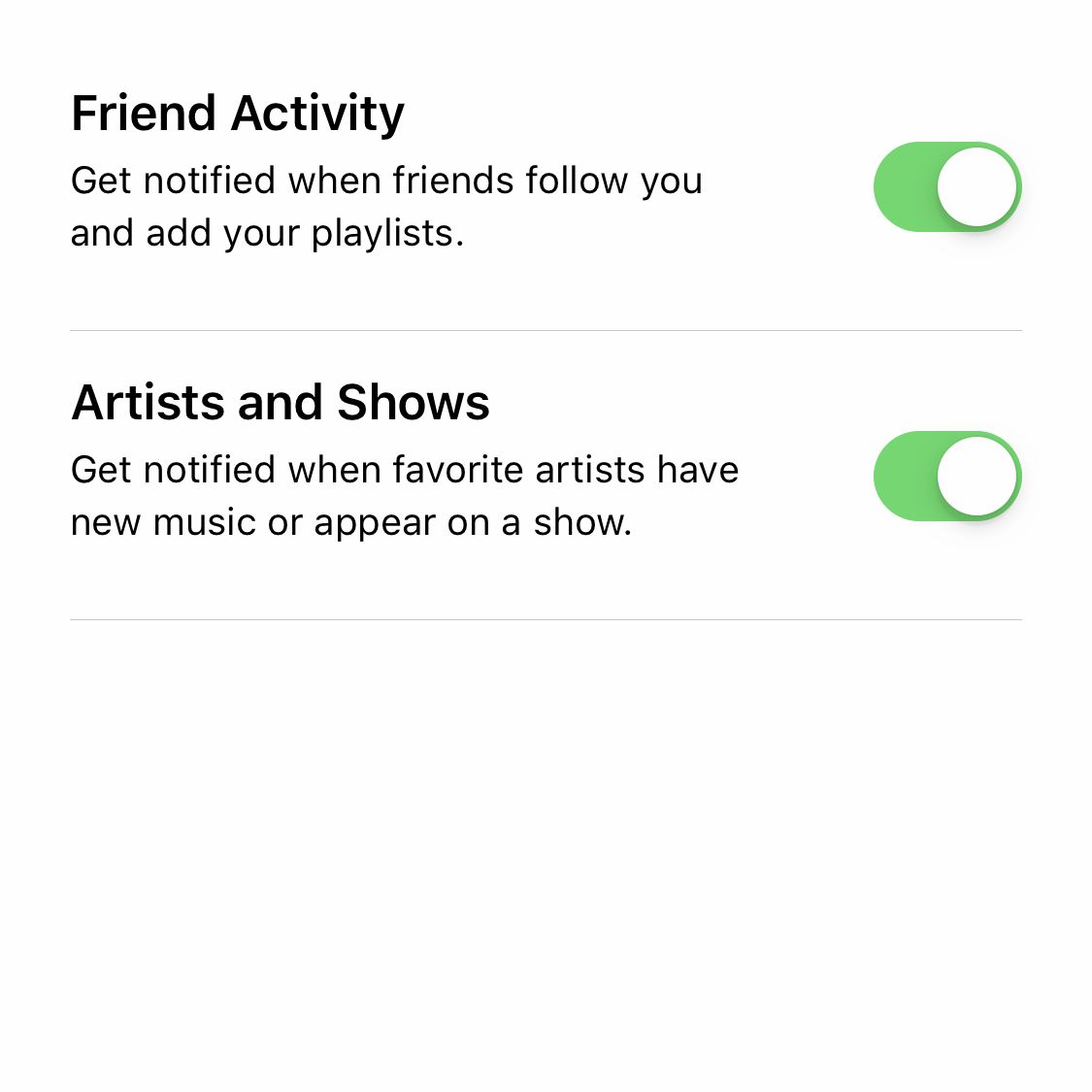 Snímek obrazovky s možnostmi oznámení profilu v Apple Music na iPhone