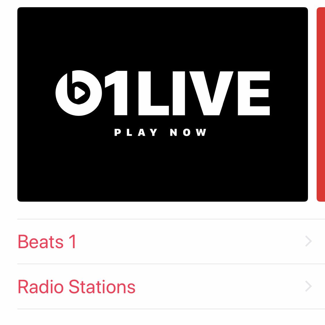 Screenshot možností rádia v Apple Music na iPhone