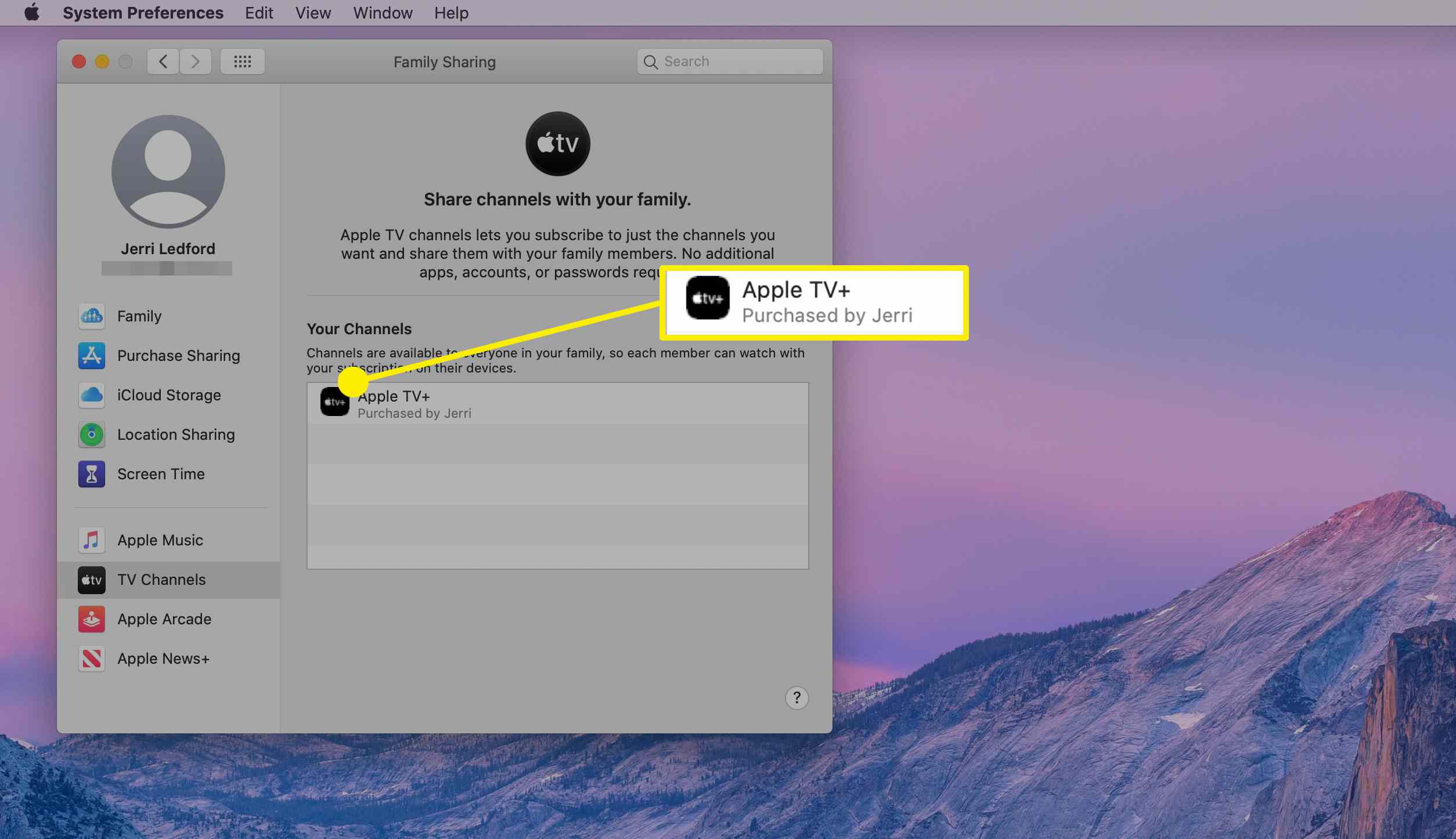 Sdílená Apple TV + na macOS.