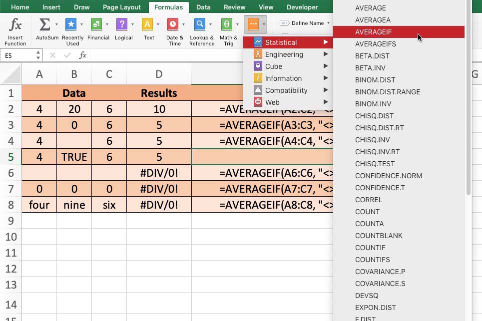 Screenshot aplikace Excel ukazující, jak vybrat vzorec