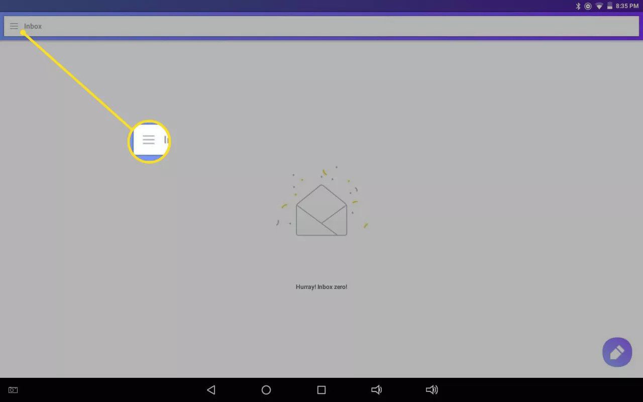 Hamburger menu v aplikaci Yahoo Mail pro Android