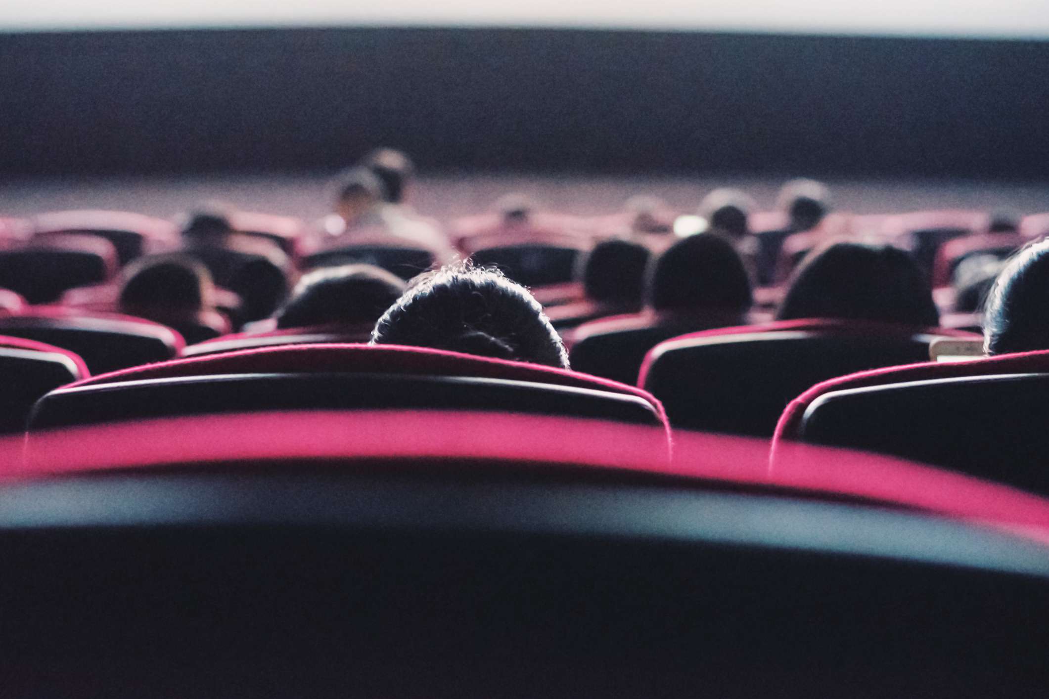 Pohled zezadu na lidi sedící v kině.