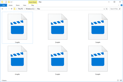 Screenshot několika souborů MP4V ve Windows 10