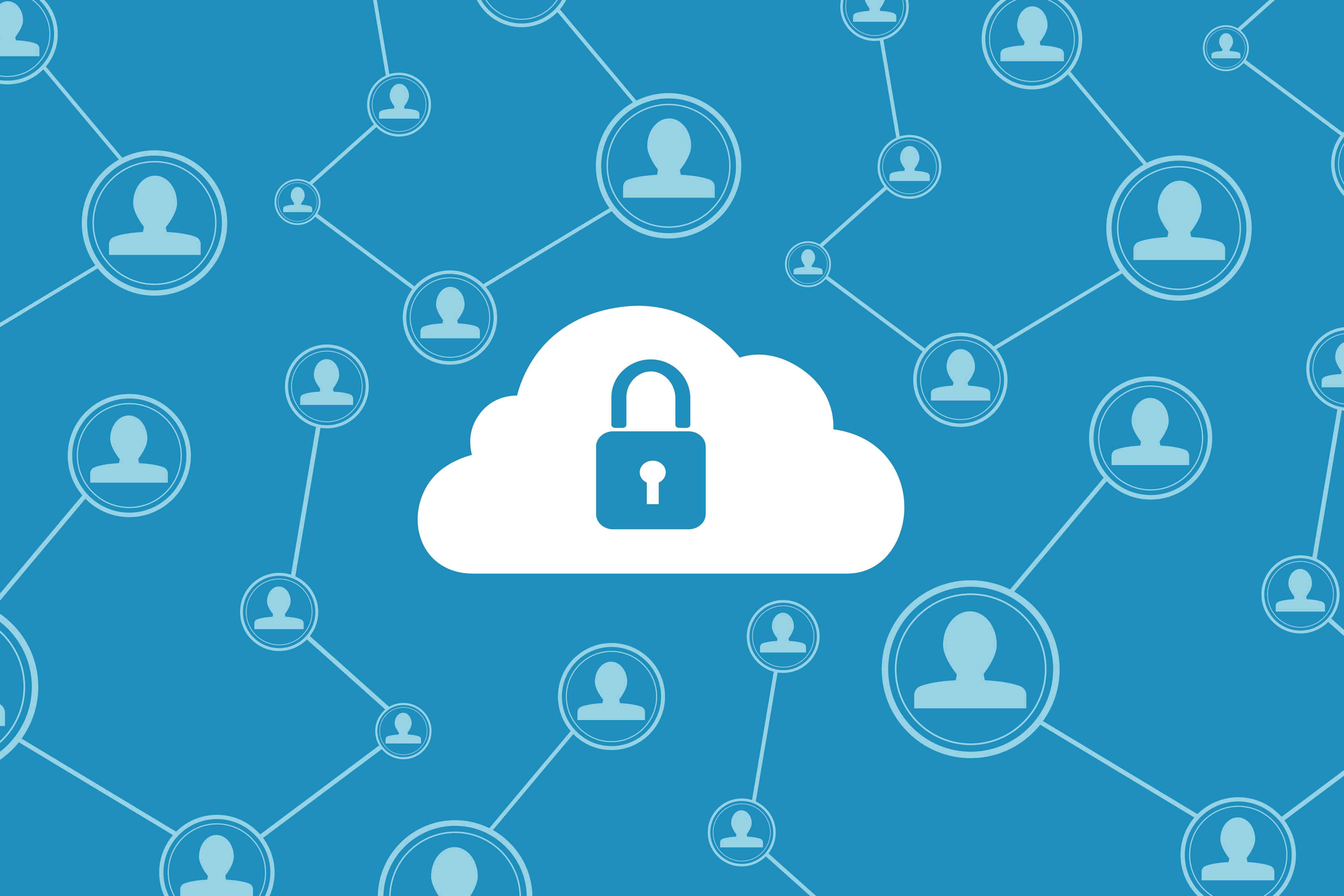 Zámek v cloudu, představující zabezpečení stylu VPN na internetu