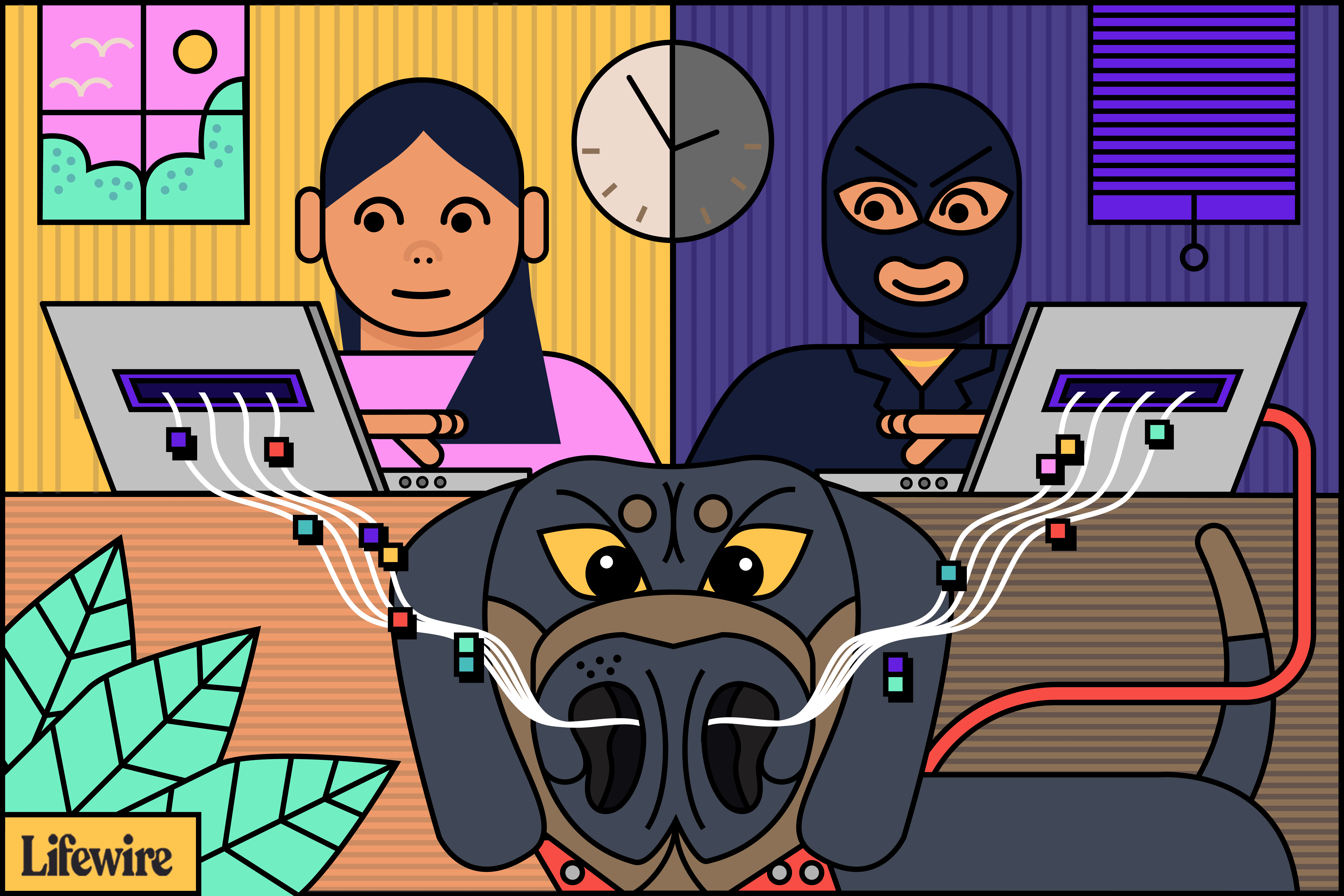 Ilustrace psa „čichajícího pakety“ od uživatele a zloděje