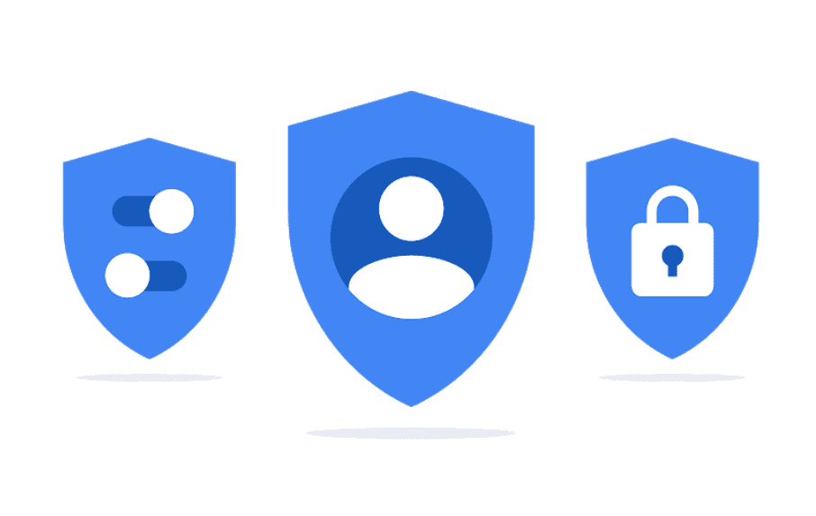 3 ikony Google představující nastavení, uživatelské profily a zabezpečení 