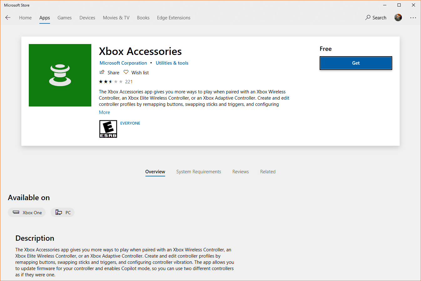 Snímek obrazovky aplikace Příslušenství Xbox v Microsoft Storu.