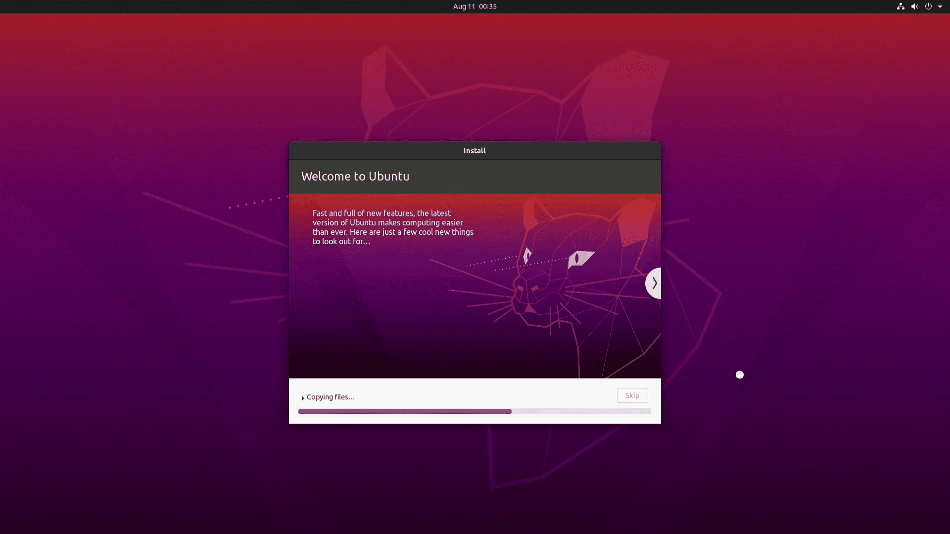 Screenshot instalace Ubuntu.