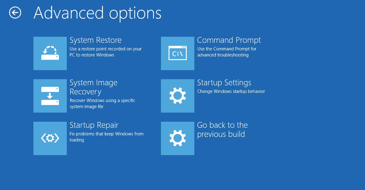 Nabídka Pokročilé možnosti ve Windows 10