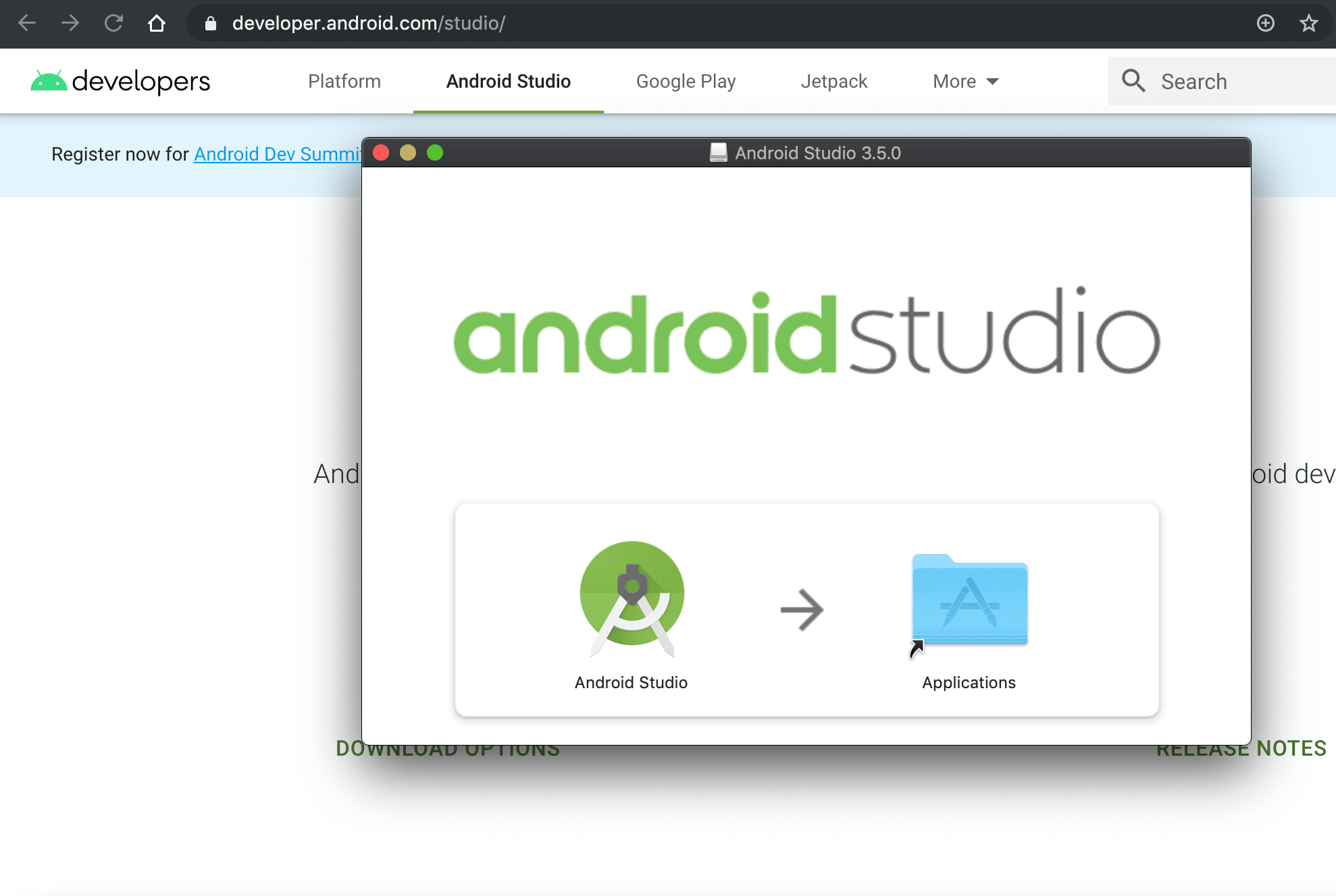 snímek obrazovky disku Android macOS pro Android Studio