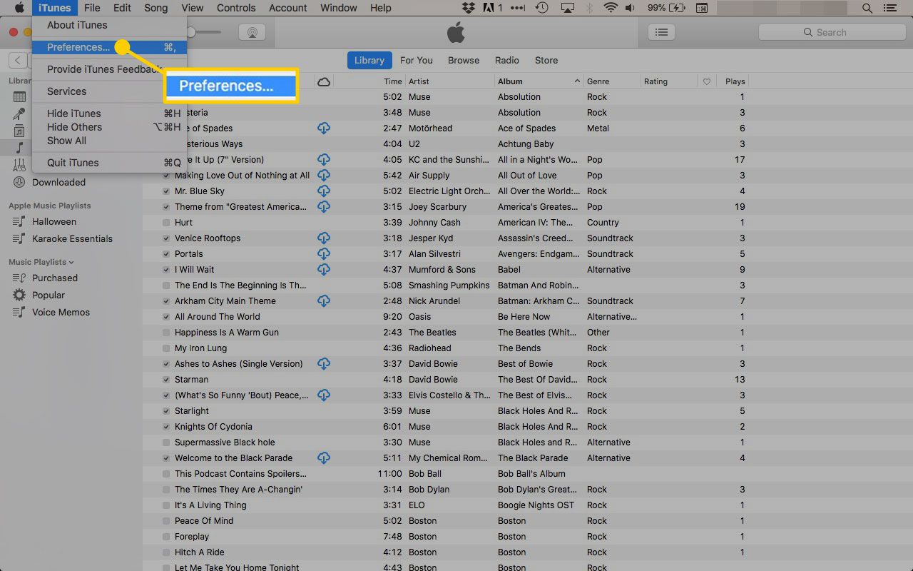 Předvolby v iTunes na Macu