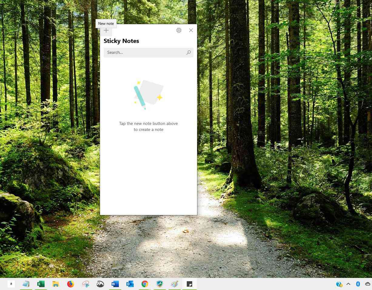 Screenshot tlačítka Nová poznámka ve Windows Sticky Notes