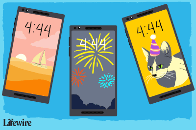 Ilustrace tří telefonů Android;  prostřední telefon s videotapetou.