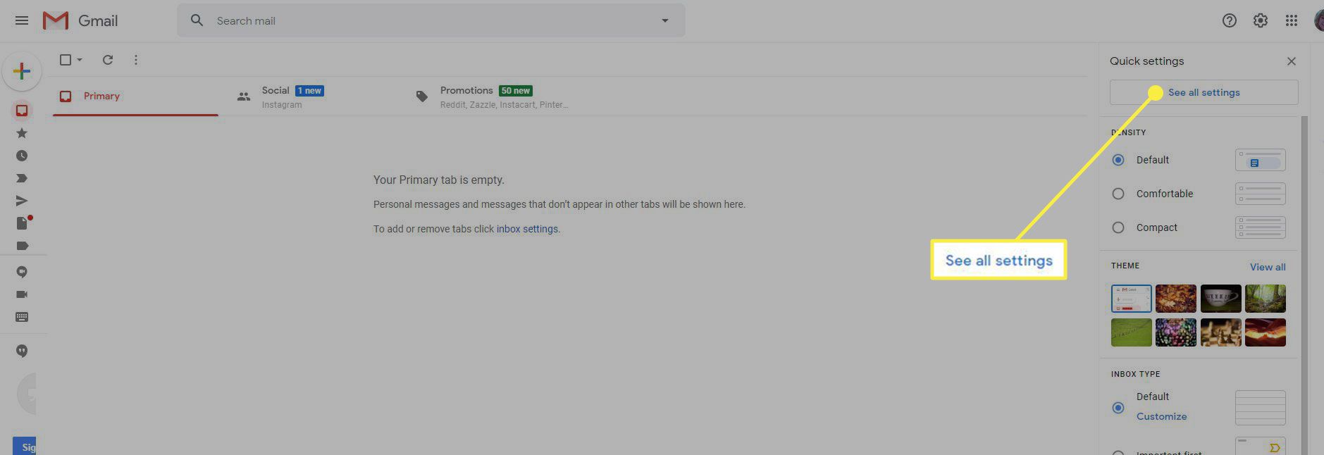 Tlačítko „Zobrazit všechna nastavení“ v Gmailu