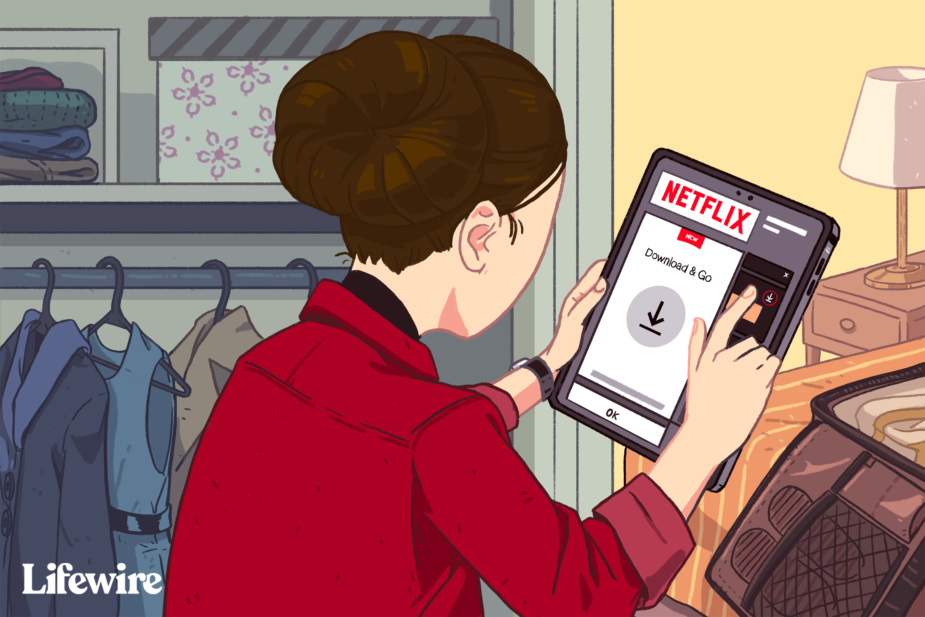 Osoba stahující soubory Netflix do iPadu