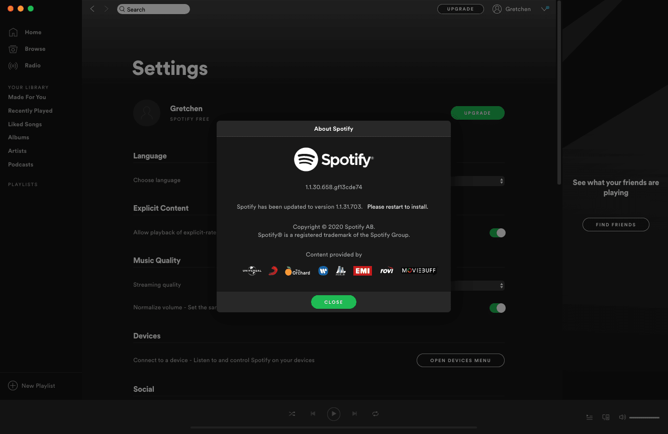 Aktualizace desktopové aplikace Spotify za účelem řešení chyb při přehrávání skladeb