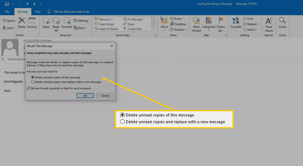 Možnosti této zprávy v aplikaci Outlook