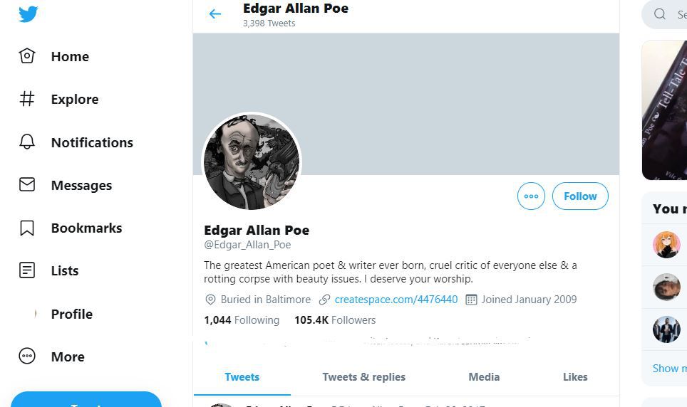 Edgar Allan Poe paroduje Twitter