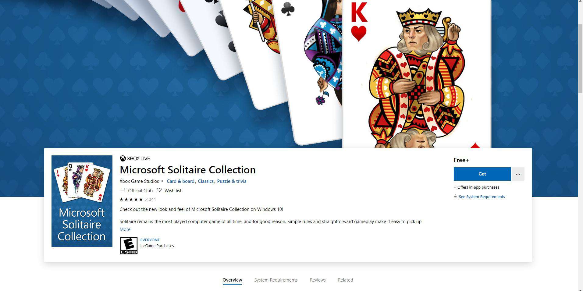 Screenshot ze stránky MS Solitaire Collection