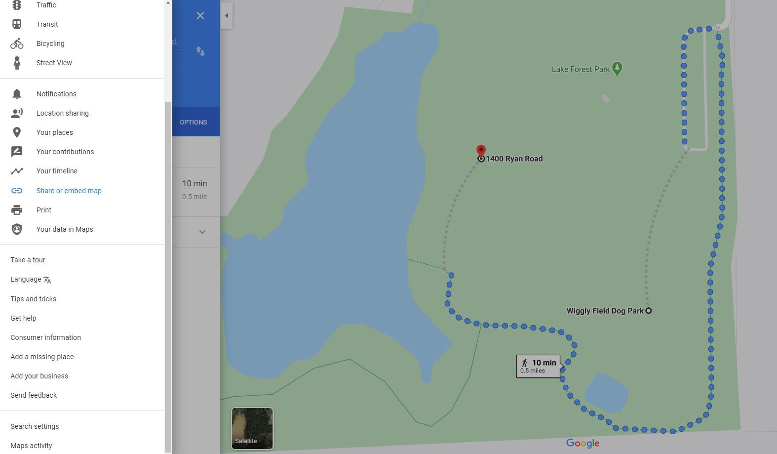 Možnost sdílení nebo vložení mapy v nabídce Map Google