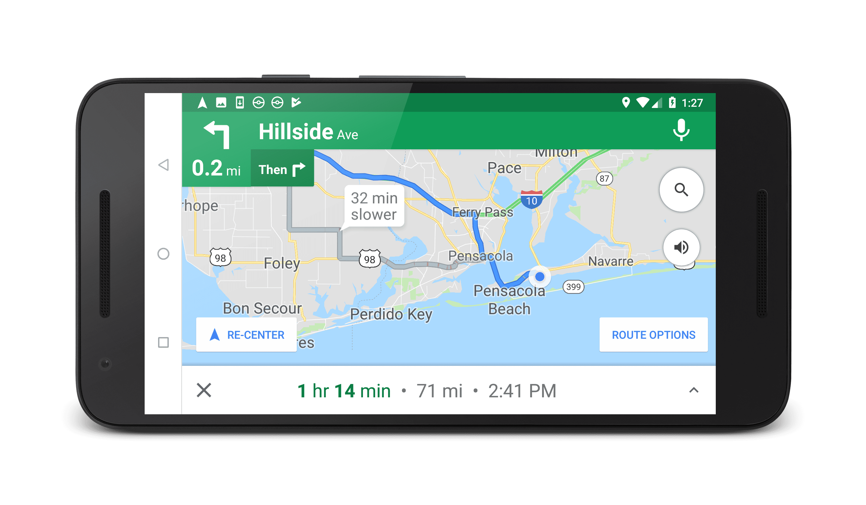 snímek obrazovky Google Assistant zobrazující alternativní trasy v mapách Google