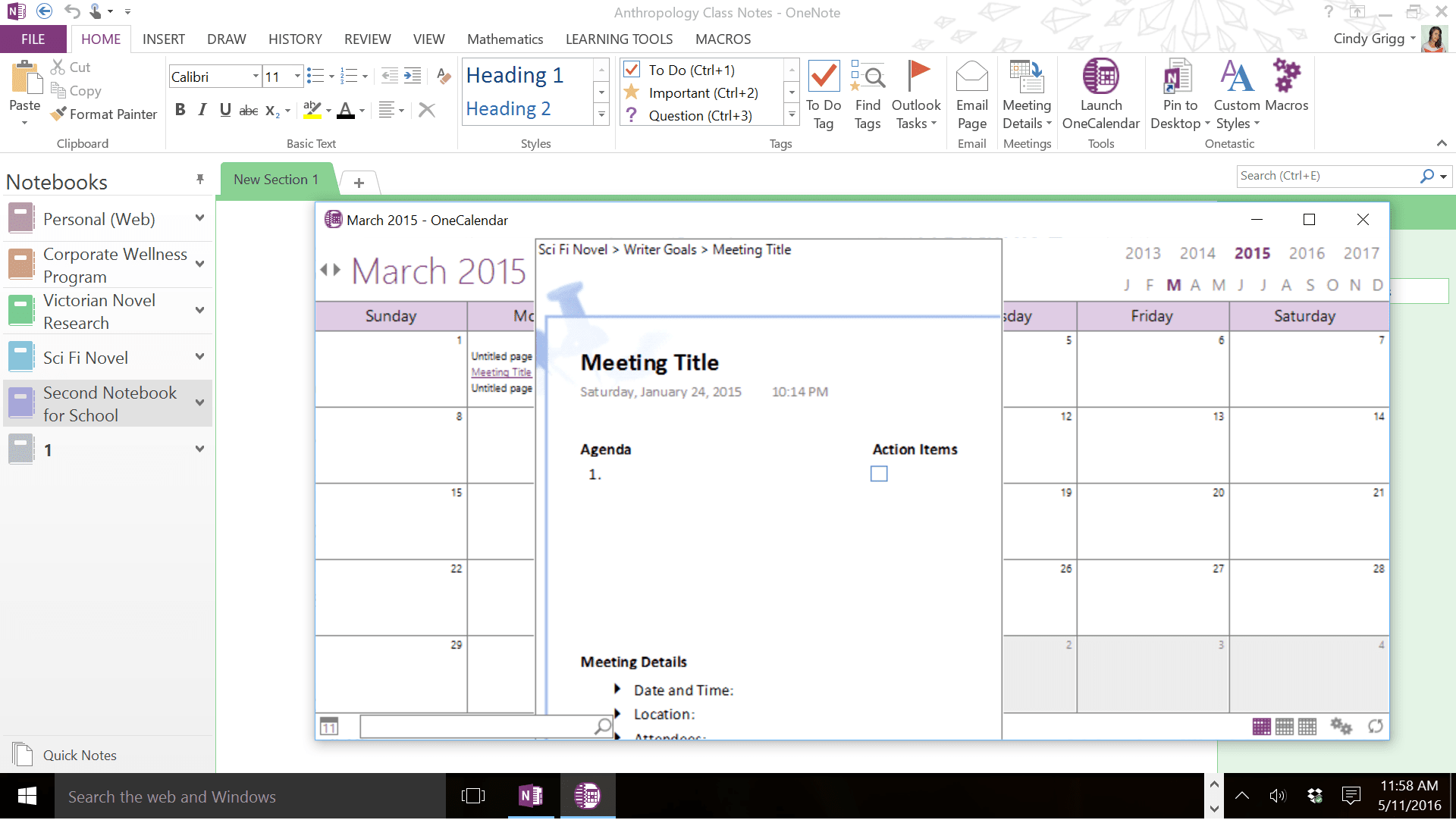 Doplněk OneCalendar pro organizaci poznámky OneNote