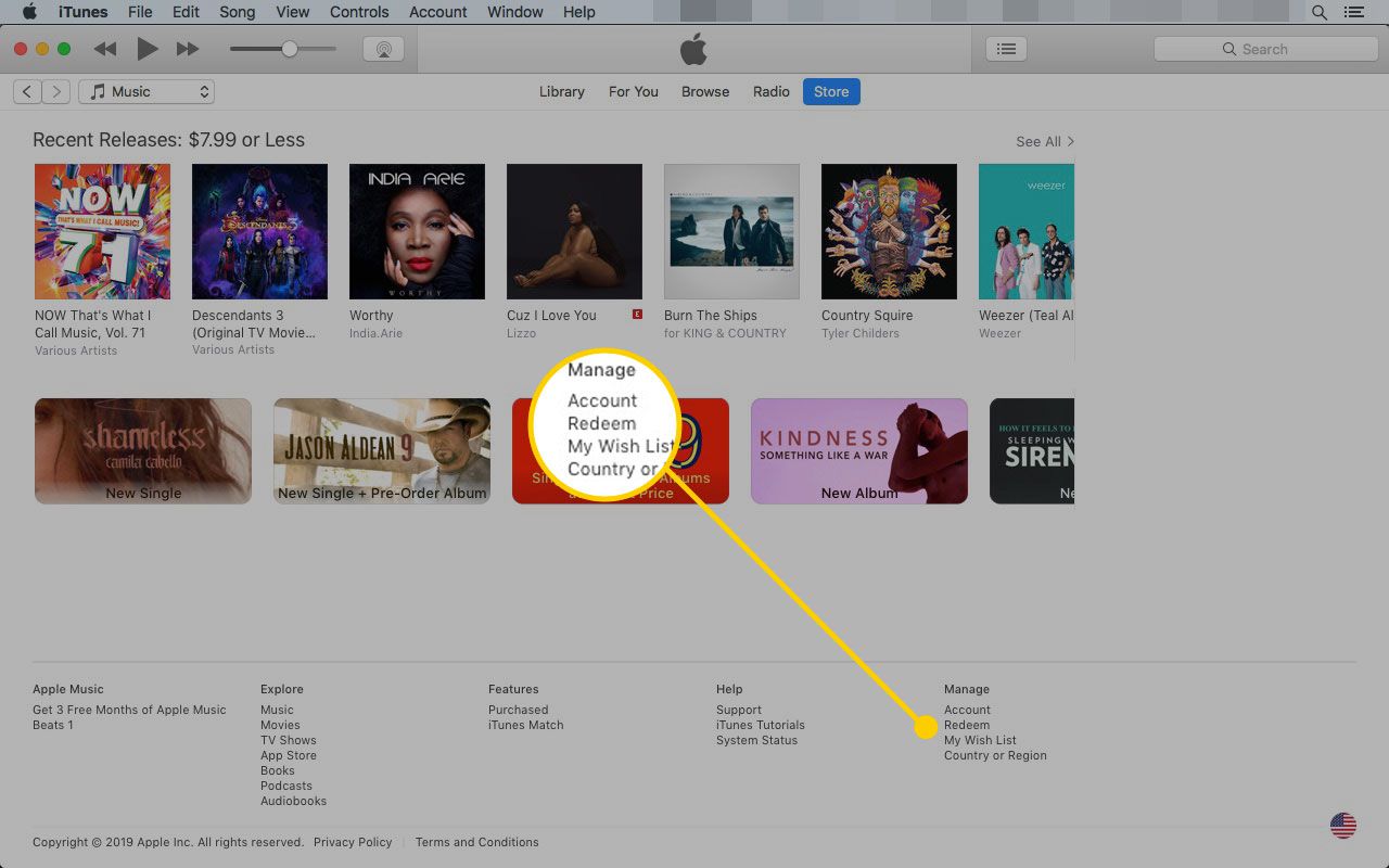 iTunes na Macu se zvýrazněným odkazem Uplatnit