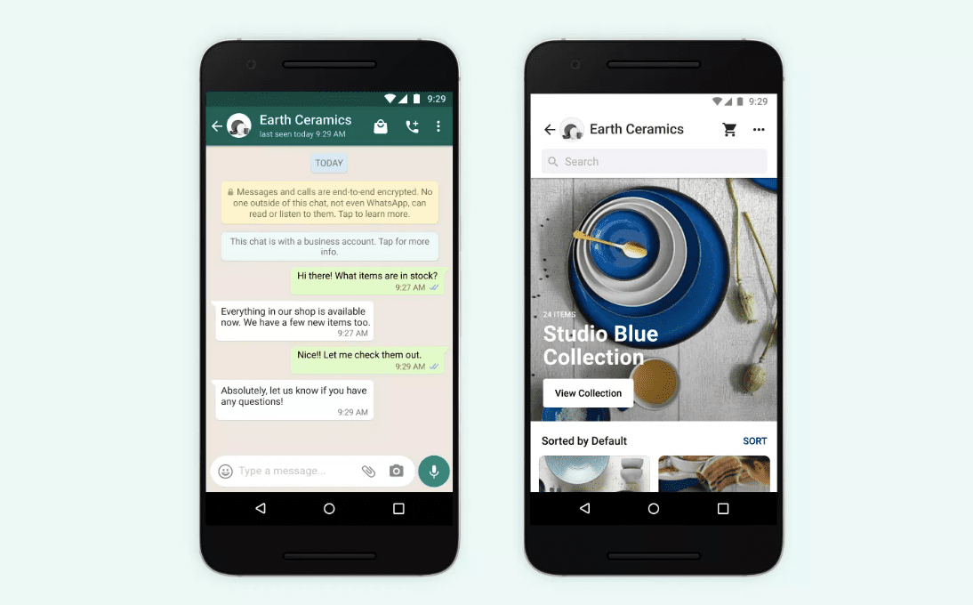 Účet Earth Ceramics, jak se zobrazuje na WhatsApp v telefonu Android