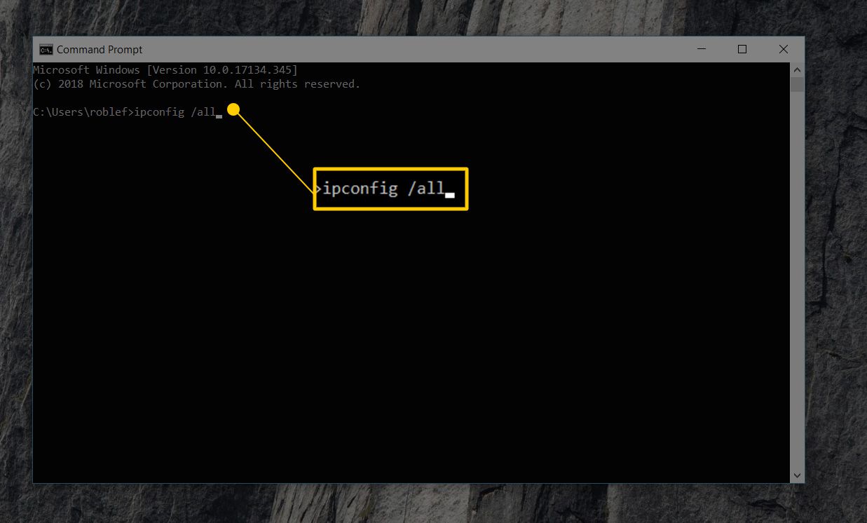 Příkaz ipconfig / all v příkazovém řádku systému Windows 10