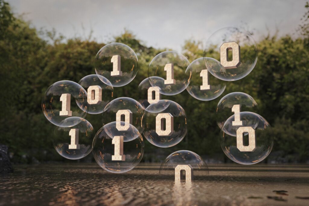 binary code floating in bubbles above river 916191726 5bec6e89c9e77c002630cf1f