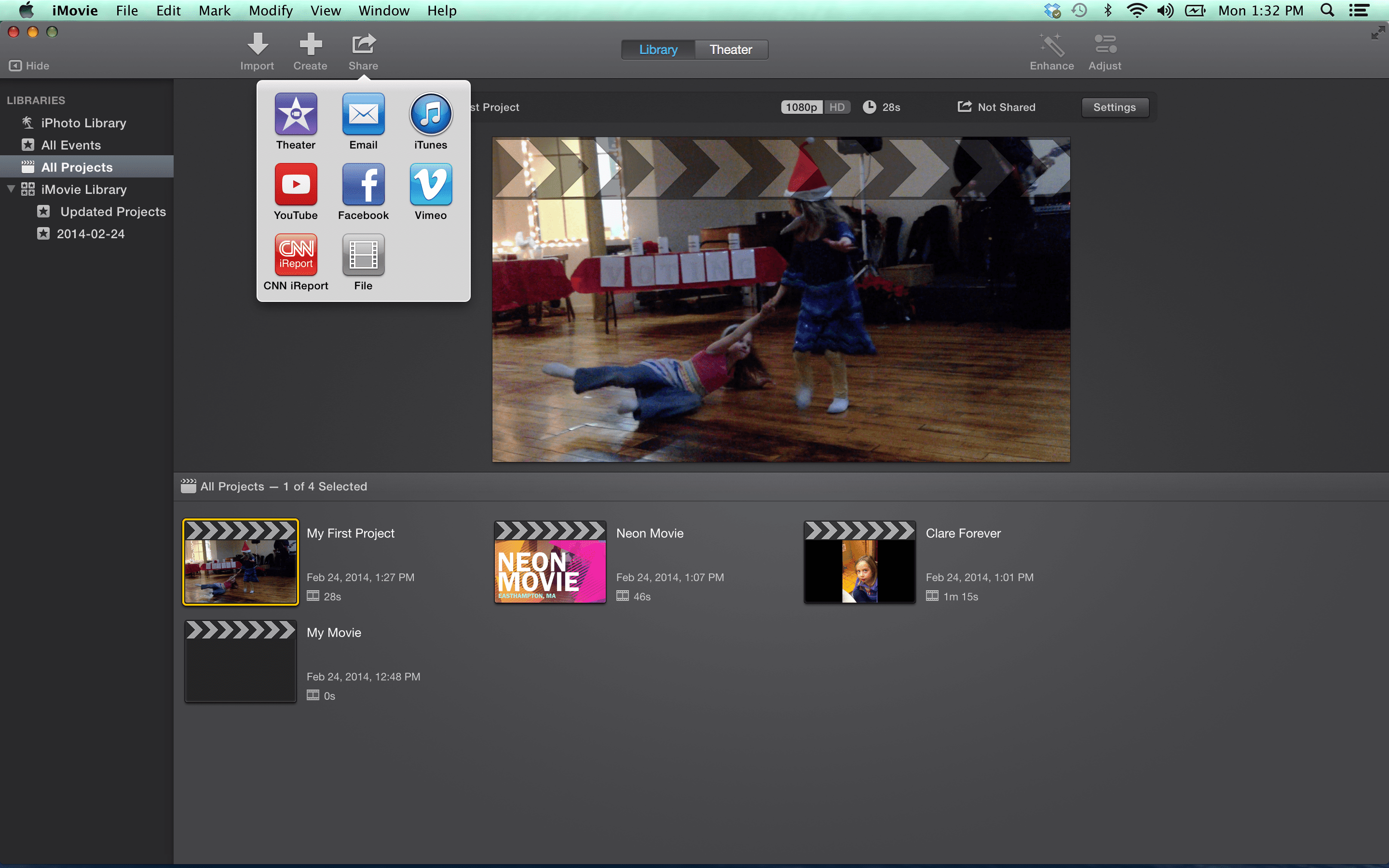 Screenshot pro sdílení videa iMovie 10