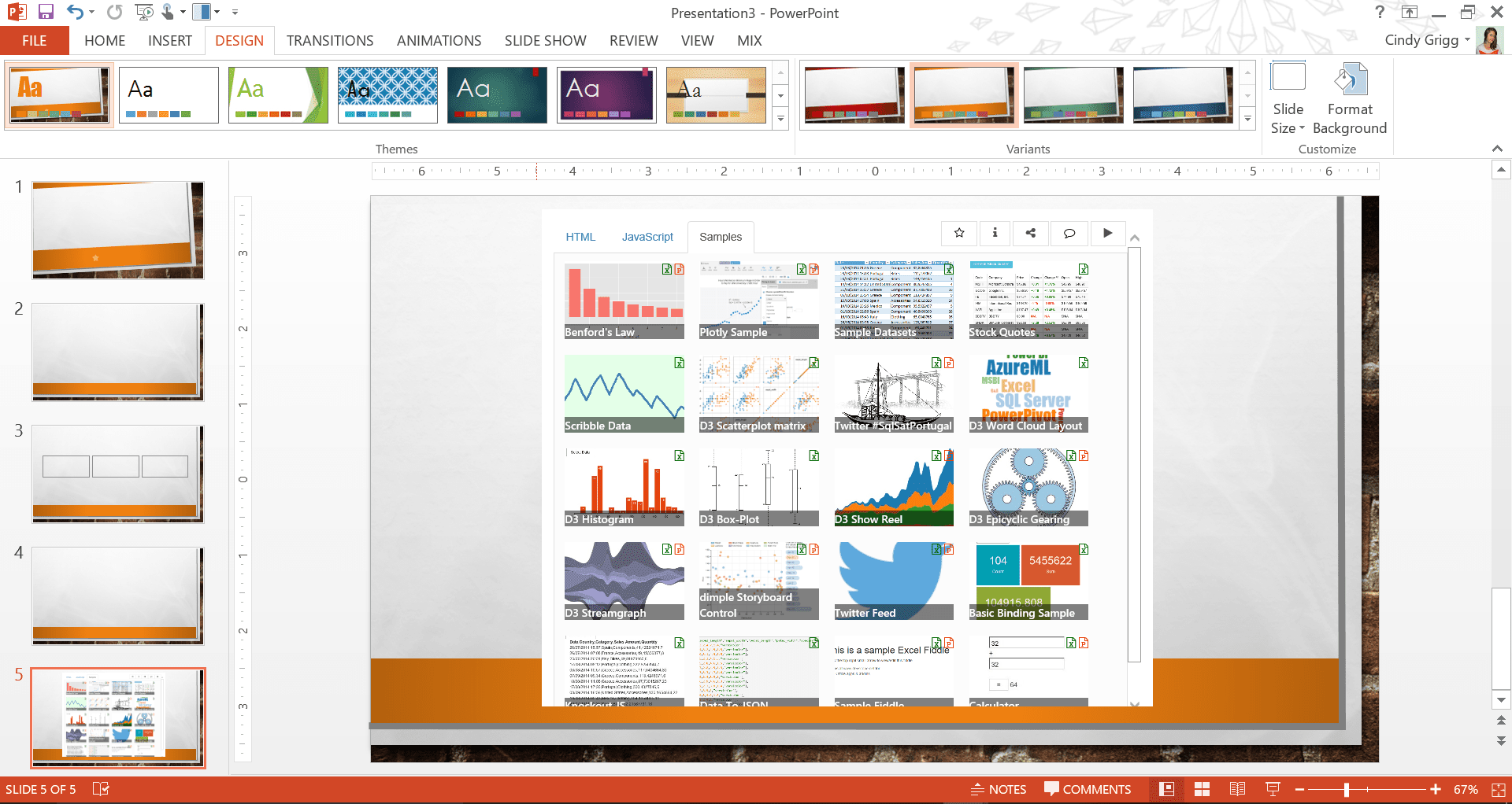 Spousta miniatur grafů v PowerPointu