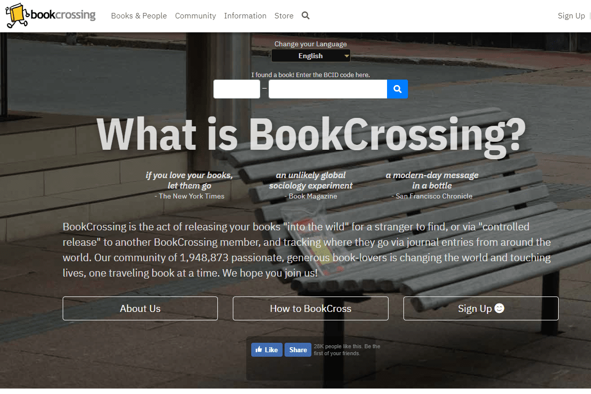 Domovská stránka webu BookCrossing