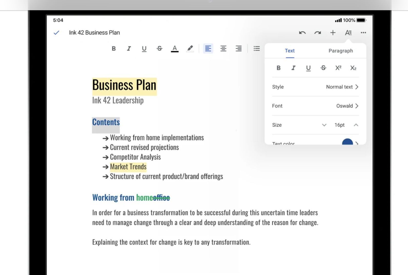 Aplikace Google Docs pro iOS na iPadu