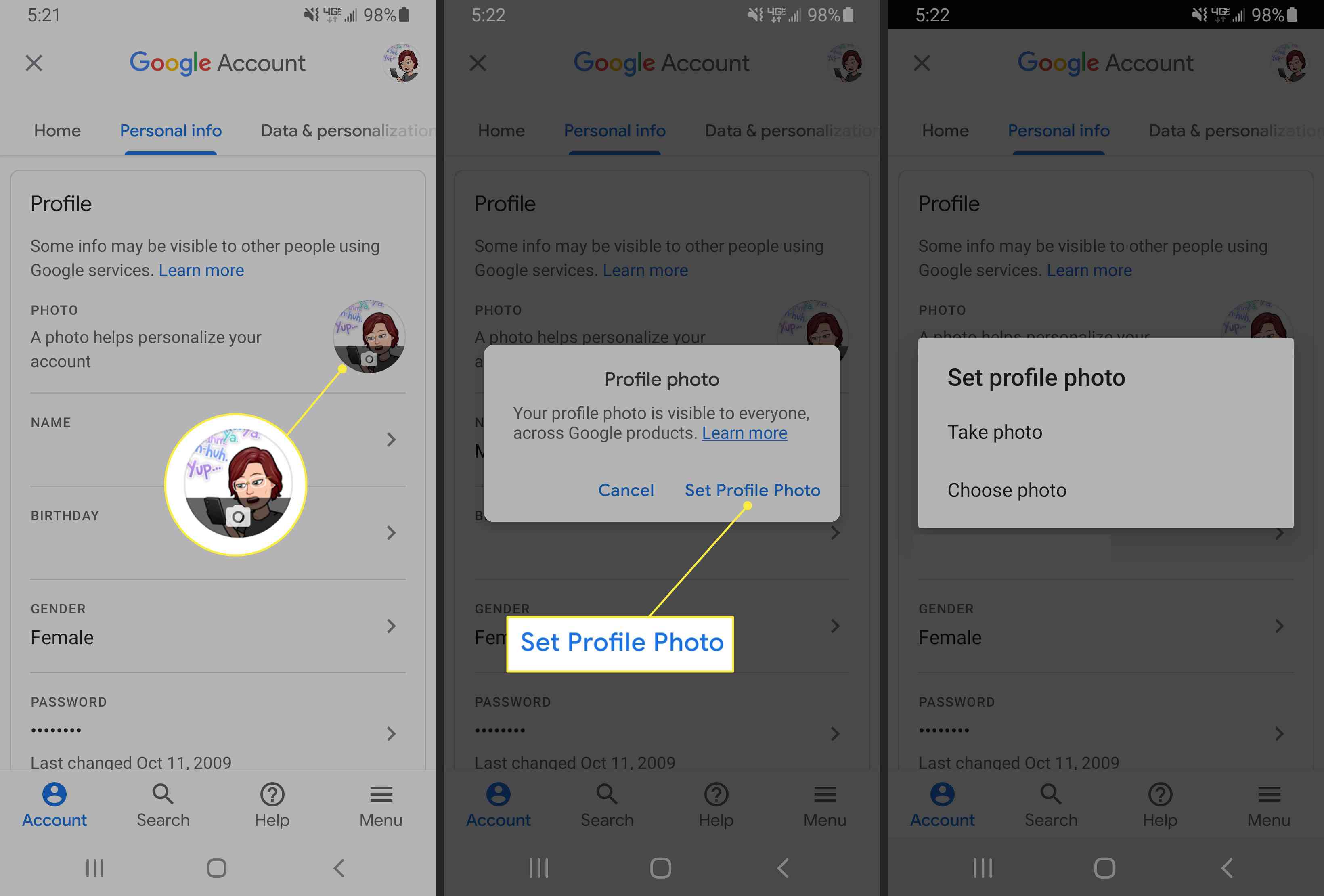 Nastavení nové profilové fotografie v aplikaci Gmail pro Android