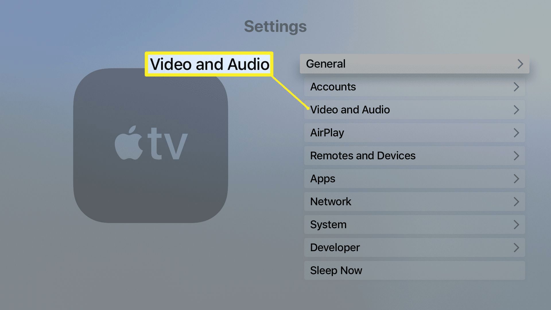 Nastavení videa a zvuku Apple TV