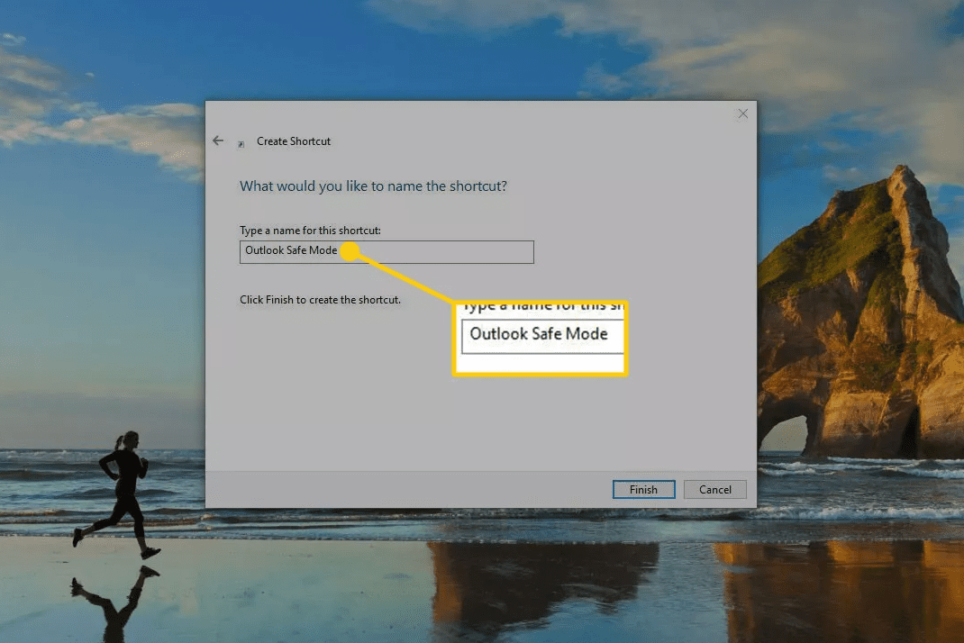 Screenshot obrazovky s názvem pro vytvoření zástupce ve Windows 10