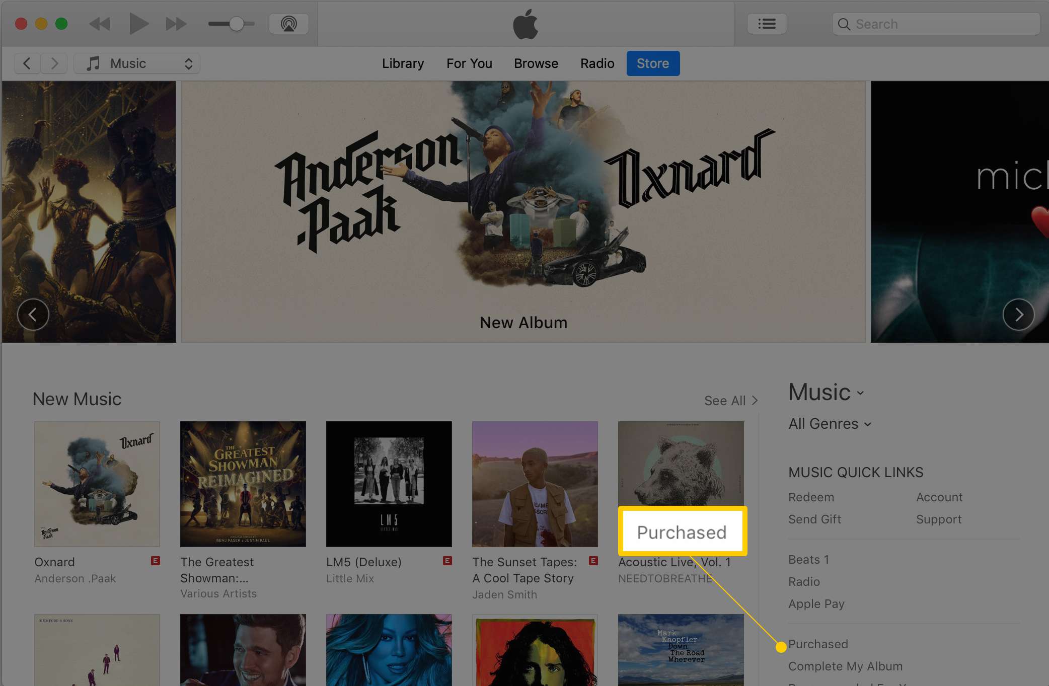 Zakoupený odkaz v iTunes Store přes snímek obrazovky macOS