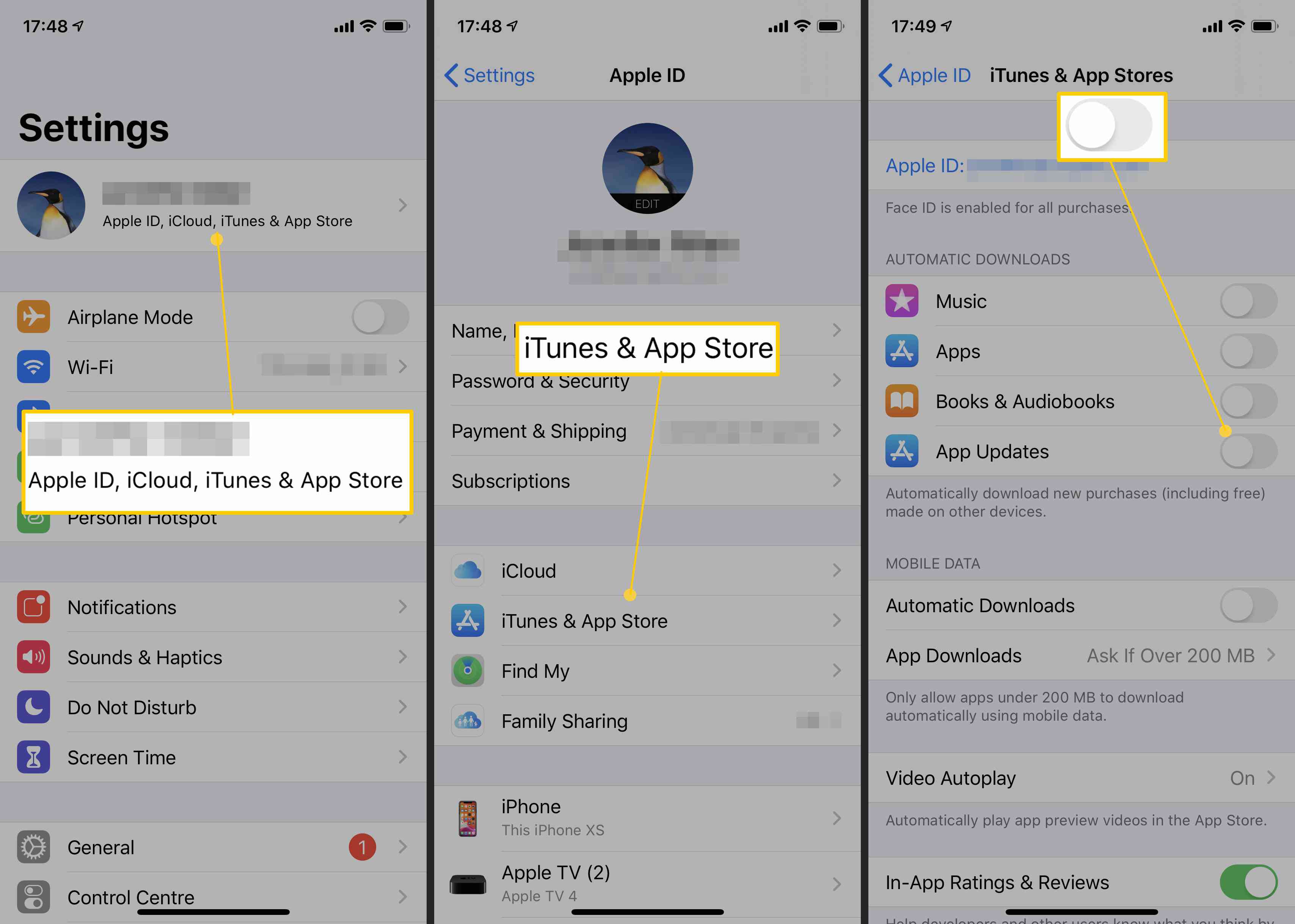 Kroky pro nastavení automatických aktualizací pro iOS