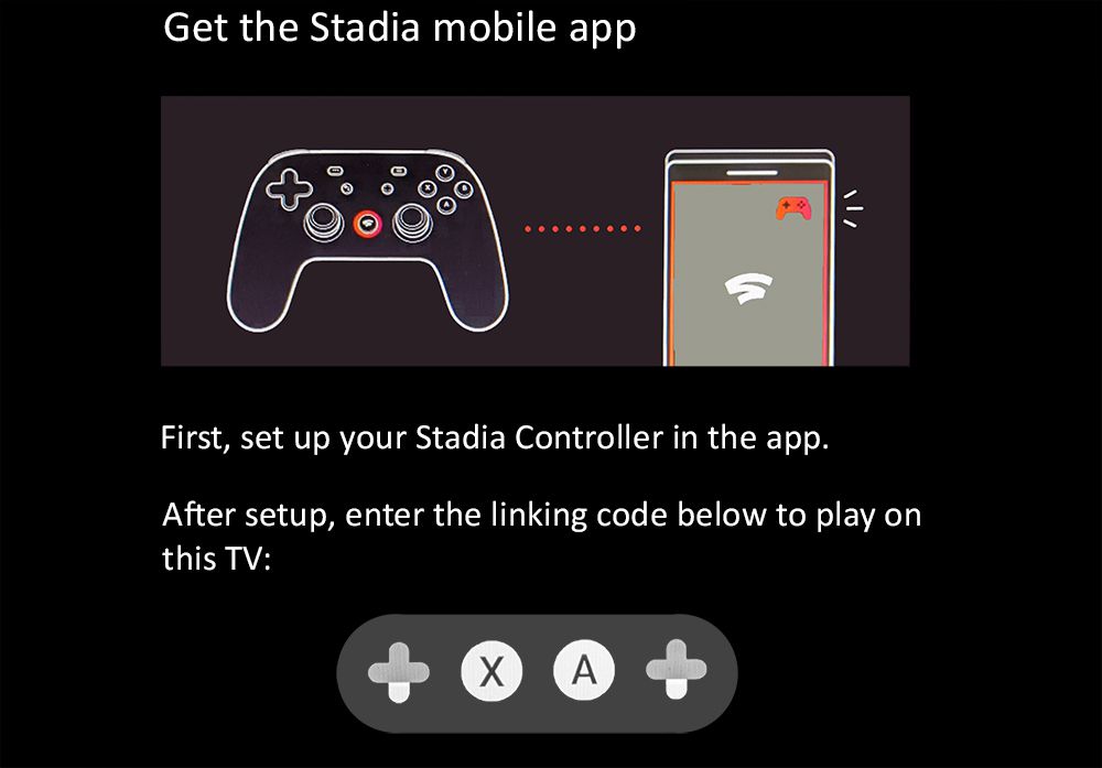 Snímek obrazovky spojující kód Stadia z Chromecastu Ultra.