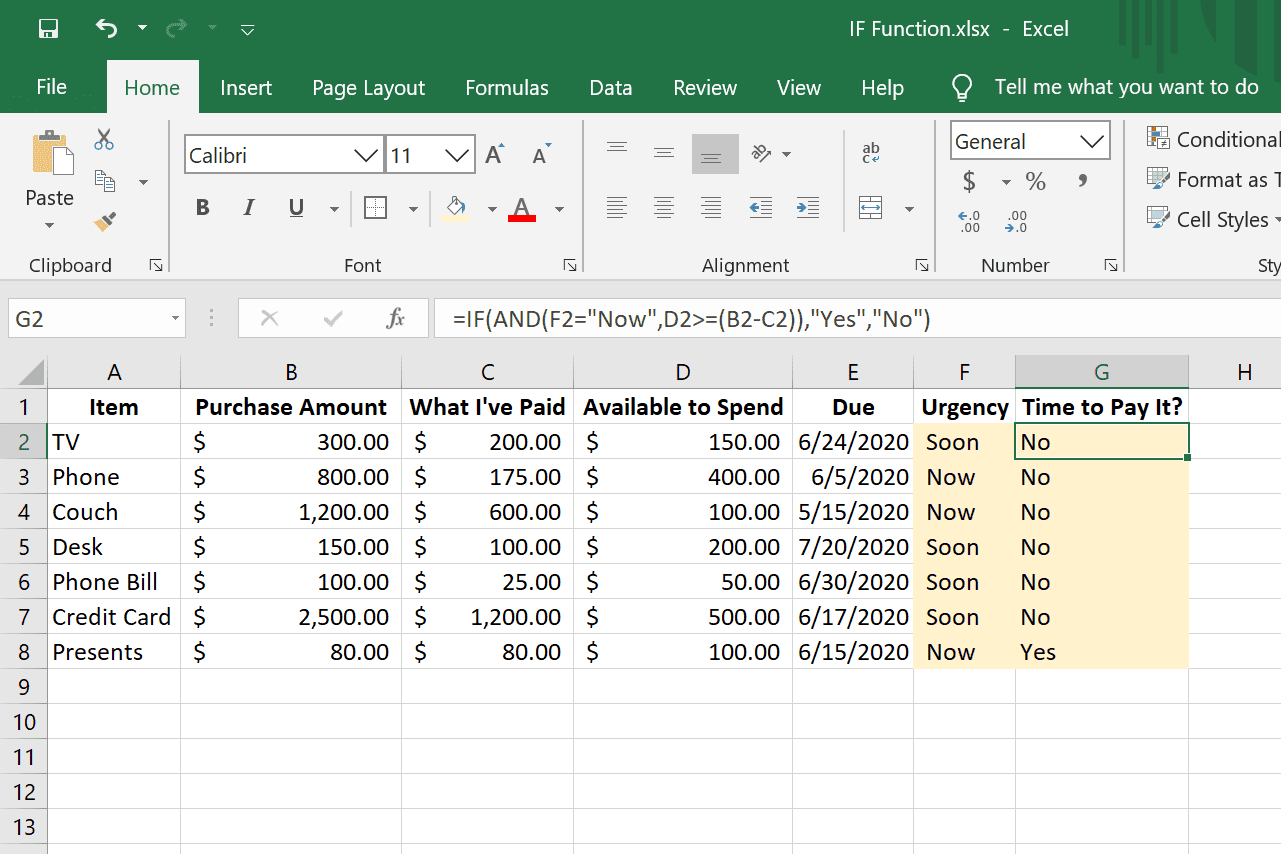 Příkazy IF použité s funkcí AND v aplikaci Excel