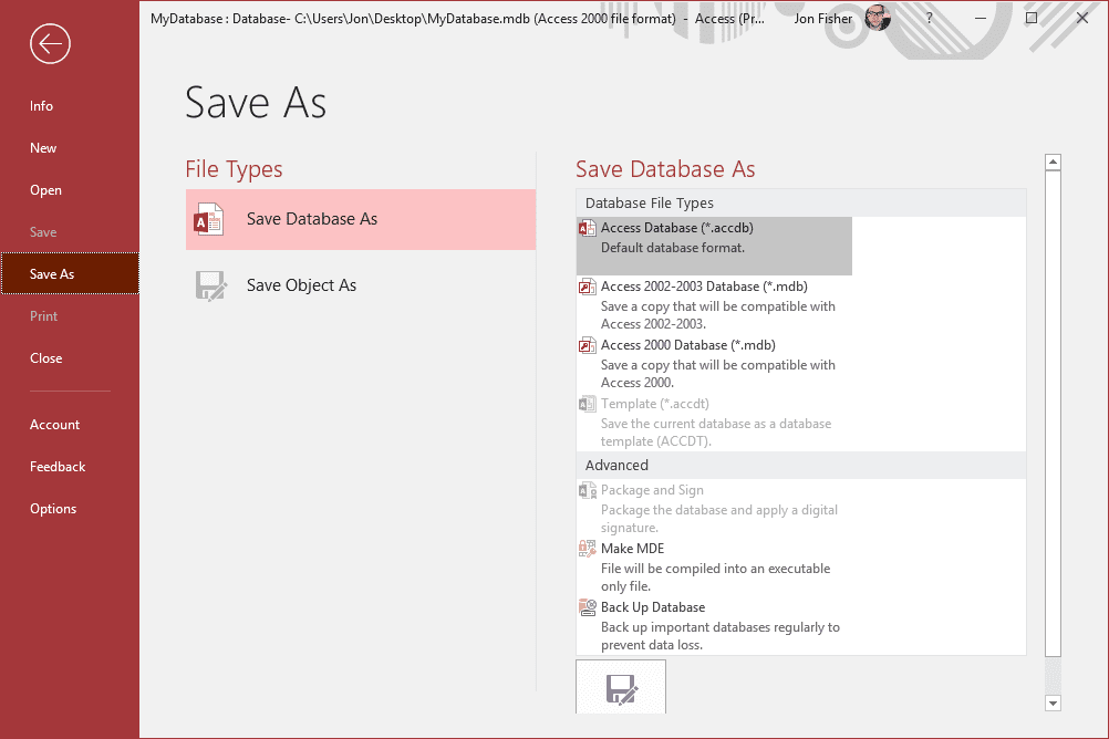 Microsoft Access uložit jako obrazovku