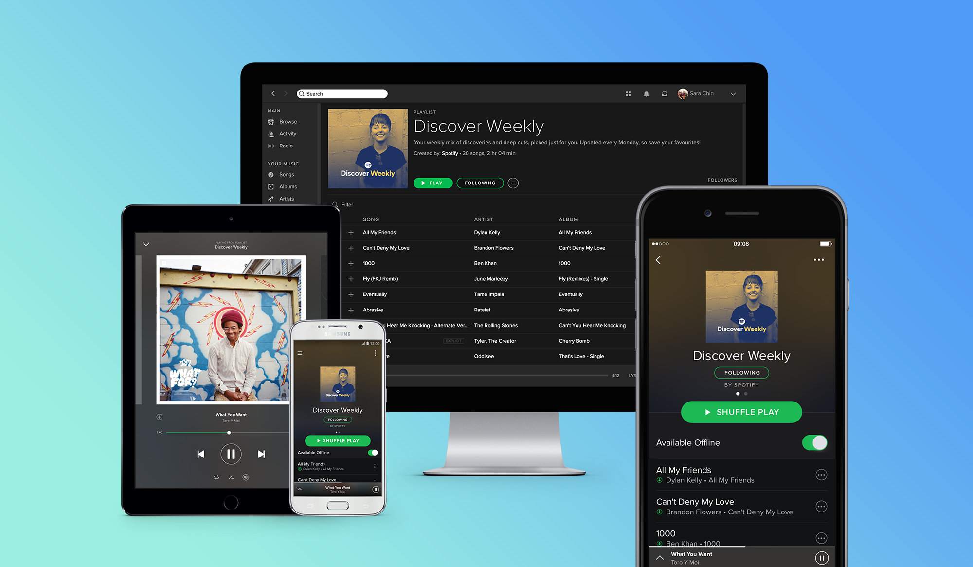 Hudební služba Spotify běžící na více platformách.