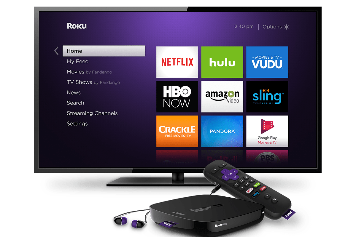 Box Roku a software na televizní obrazovce